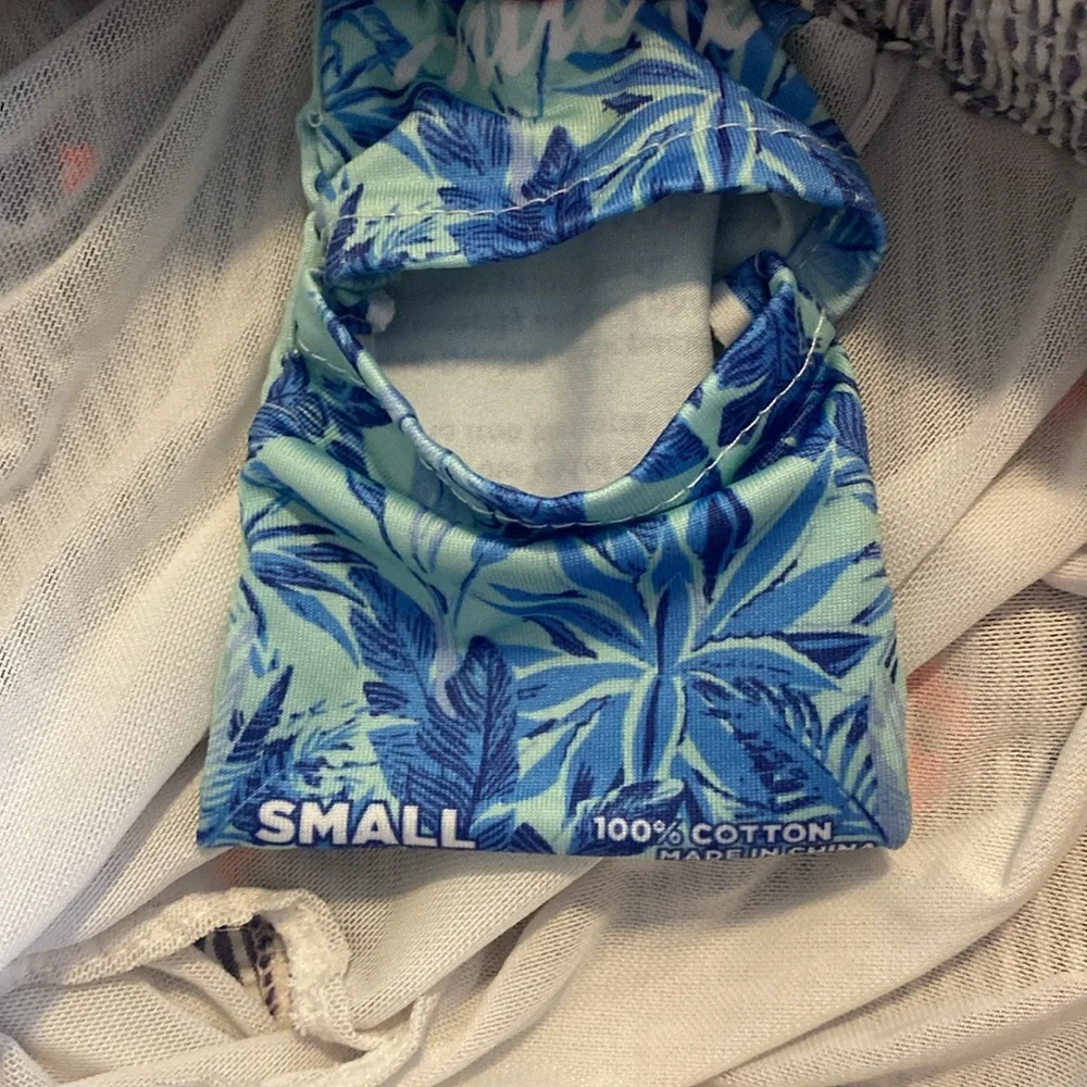 Chubbies Blue Seersucker 5.5” Inseam Swim Trunks with Orange Anchors, Size Small